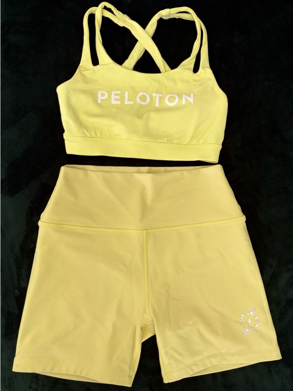 Peloton Lemon Yellow Cross-Back Sports Bra with High-Waist Bike Shorts
